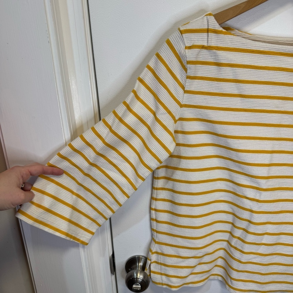 Old Navy Cream and Yellow Stripe Boxy Blouse with Sailor Collar Women’s Top - Picture 6 of 11